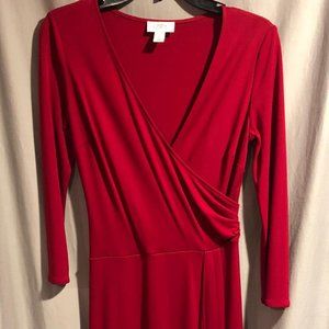 Ann Taylor Loft Long Sleeve Knee Length Red Dress